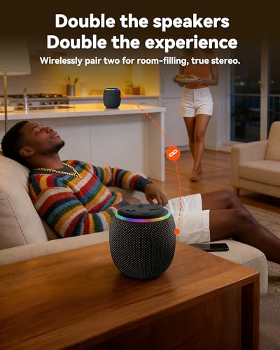 BassBloom Room 3 Portable Bluetooth Speaker, IPX6 Waterproof,12W JIKE BASS Powerful Stereo Sound with RGB Lights, TWS Pairing, Bluetooth 5.4, Great Gift Idea for on Any Surface at Home