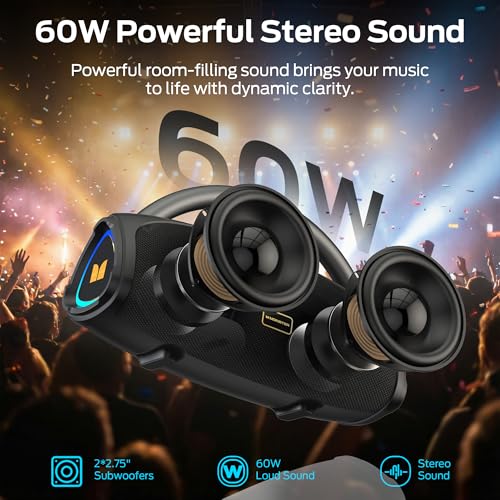 Monster Prism Pro Bluetooth Speaker, Portable Wireless Speaker, 60W True Wireless Stereo, 24H Playtime,TWS Pairing, Bluetooth 6.0, RGB Lights, AUX,USB & TF-Card Input, for Outdoors/Beach/Travel