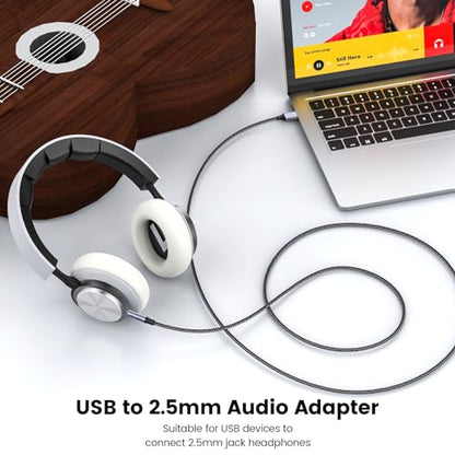 MOSWAG USB to 2.5mm TRS Audio Adapter, Nylon Braided Headphone Extension Cords for Windows, Linux, Android, PC, Laptop, Headphones - size: 10FT/3Meter