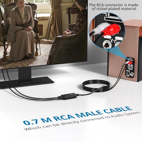AUTOUTLET 192KHz SPDIF to RCA Converter, 6FT/1.8M Digital to Analog Audio Converter, Built-in Amplifier, 0.7m RCA Cable, Plug and Play, Optical/Toslink to RCA Converter for HDTV, DVD and Game Console
