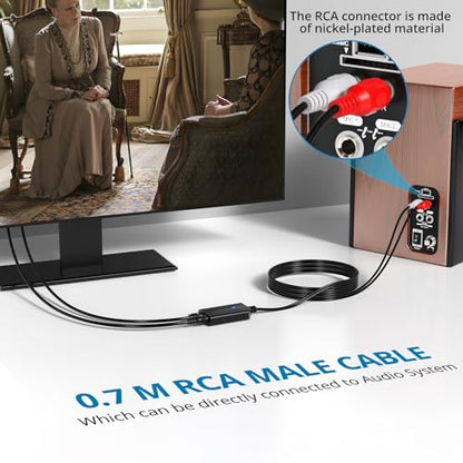 AUTOUTLET 192KHz SPDIF to RCA Converter, 6FT/1.8M Digital to Analog Audio Converter, Built-in Amplifier, 0.7m RCA Cable, Plug and Play, Optical/Toslink to RCA Converter for HDTV, DVD and Game Console