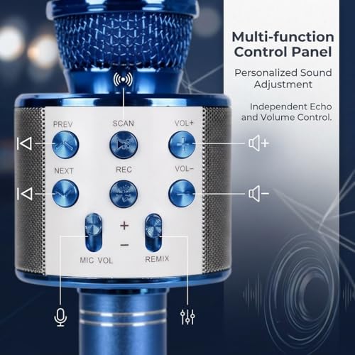 Wireless Bluetooth Karaoke Microphone Portable Handheld Mic Speaker 3-in-1 for All Smartphones Gifts Blue