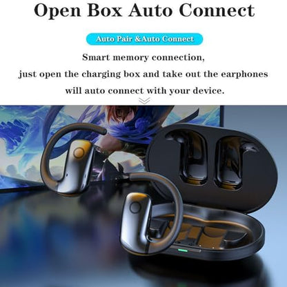 Open-Ear Wireless Headphones Bluetooth Earbuds Charging Case Ear Buds with Silicone Earhook Over-Ear Earphones for TV Phone Laptop Music, Black - color: #03Black