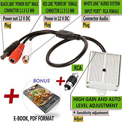 CCTV Microphone Audio Outdoor Security Gift RCA Tiny Surveillance Mic DVR High Sensitive Preamp Amplified Pickup Device External Camera Sound Waterproof Best Metal Case