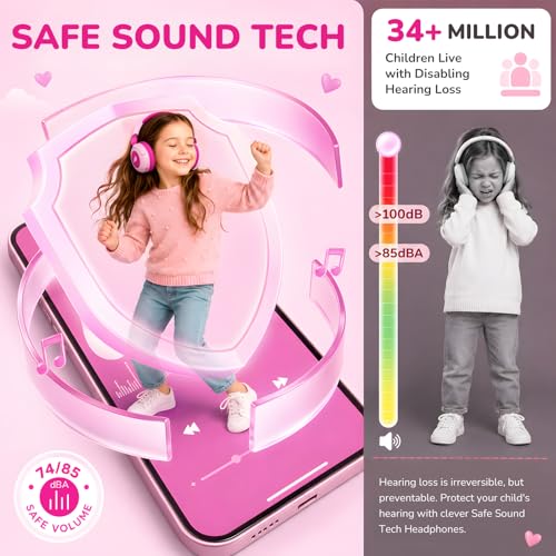 B8 Kids Bluetooth Headphones, Over-Ear Wireless Headphones with Mic, Bluetooth 5.4, 85/94dB Safe Volume Limit, 80H Playtime, USB-C, Foldable Headphones for Kids, School, Travel, Tablet, iPad