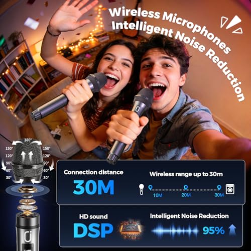 Karaoke Machine, Portable Bluetooth 5.3 Speaker with 3 Wireless Microphones for Adults, PA System with Echo Adjustment, Support TWS/TF Card/USB/AUX/TVs Connected for Home Party/Outdoor/Events etc - size: 3 Wireless Microphones