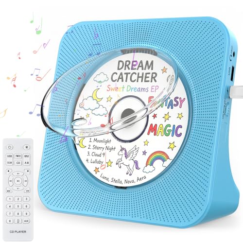 Gueray Portable CD Player with Bluetooth, CD Player with Speaker for Home | Plug-in desktop use,2-way Bluetooth mode, 3W speakers, FM radio, sleep timer, A-B repeat,USB/AUX - color: Blue