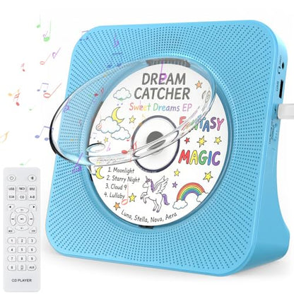 Gueray Portable CD Player with Bluetooth, CD Player with Speaker for Home | Plug-in desktop use,2-way Bluetooth mode, 3W speakers, FM radio, sleep timer, A-B repeat,USB/AUX - color: Blue