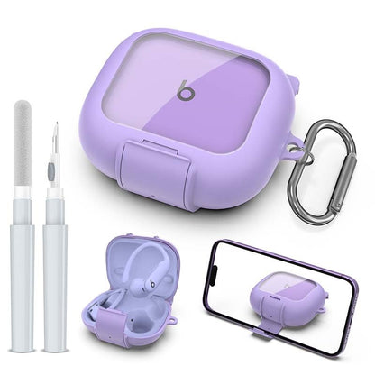 Protective Cover for Beats Powerbeats Pro 2 Case with Secure Lock & Phone Stand, Shockpoof Protection Clear Case Compatible with Beats Powerbeats Pro2 Earbuds with Cleaner Kit & Keychain (Purple) - color: Purple
