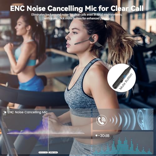 MONODEAL Open Ear Headphones with Mic, Lightweight Bluetooth 5.4 Headset | with Microphone Noise Cancelling Mute Button, Wireless Headset Earphones for Work, Driving, Home Office, Workouts - color: Black