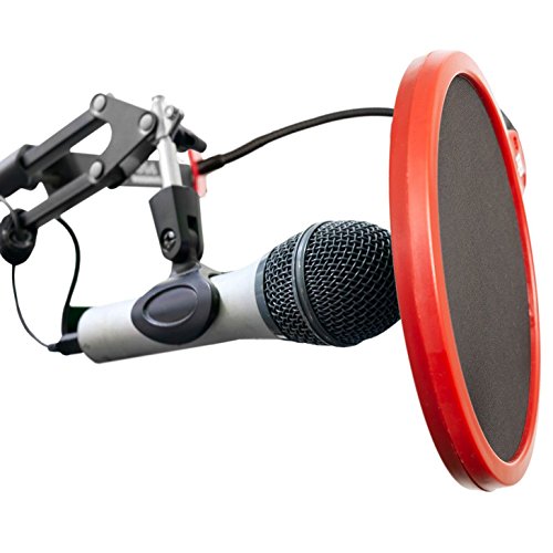 Deco Gear 2-Pack Professional Pop Filter Microphone Wind Screens with Goose Neck Black/Red