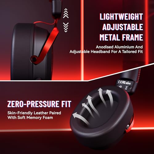 ATTACK SHARK L30 PRO Wireless Gaming Headset,7.1 Surround Sound, 50mm Drivers,20ms Low Latency,Detachable Noise-Canceling Mic, Aluminum Alloy Frame,Tri-Mode Connectivity Over-Ear Headset-Black Red - color: Black Red