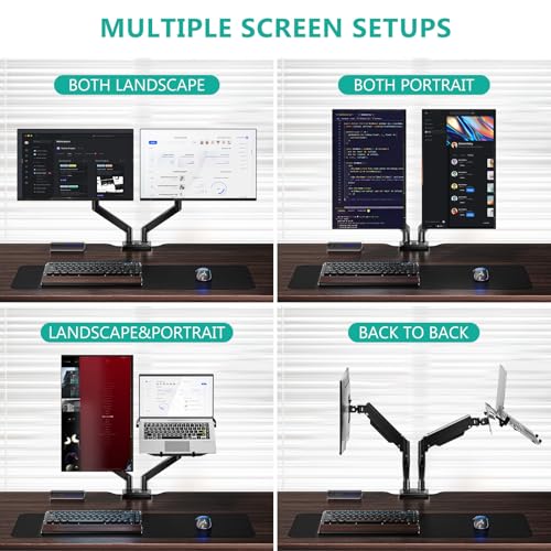 WALI Laptop Desk Mount, Dual Monitor Arm with Laptop Holder, Adjustable Height Laptop Arm Mount for Desk, Fits 17” Notebook and 32” Monitors, Up to 22Lbs (GSMP002LP), Black | Dual Monitor Arm with Laptop Holder, Adjustable Height Laptop Arm mount for Desk