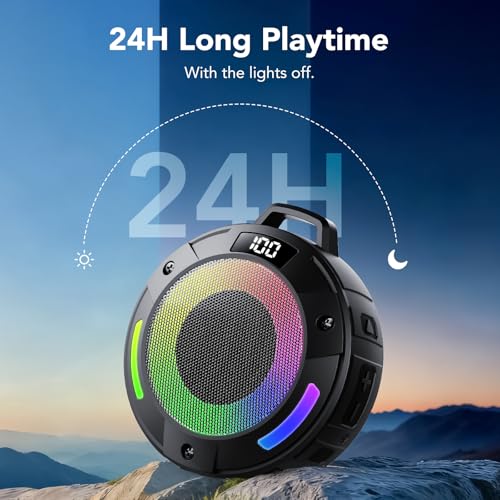 Bluetooth Speaker, 2025 Portable Wireless Shower Speaker, Digital Display Portable Speaker with Detachable hook ,IPX7 Waterproof with LED Light, HD Sound & Bass for Bathroom, Pool, Beach & Outdoor