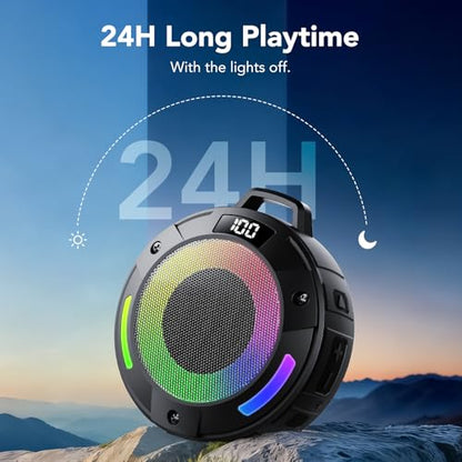 Bluetooth Speaker, 2025 Portable Wireless Shower Speaker, Digital Display Portable Speaker with Detachable hook ,IPX7 Waterproof with LED Light, HD Sound & Bass for Bathroom, Pool, Beach & Outdoor