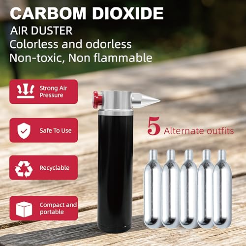 CO2 Can Air Duster Spray with 5x16g 3/8-24UNF Thread CO2 Cartridges | Non-toxic,residue-free,with powerful airflow,suitable for sensitive items such as optical components and electronic devices