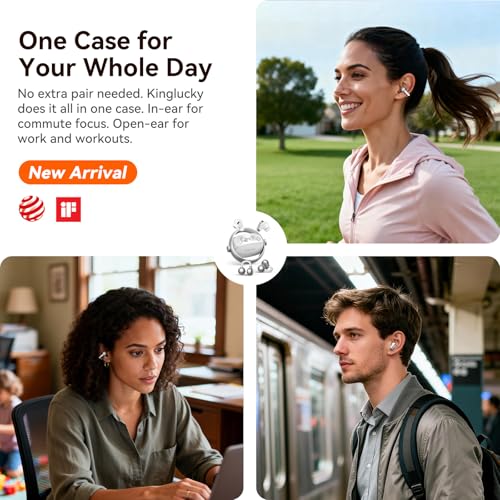 Kinglucky 2-in-1 Wireless Earbuds, in-Ear & Open Ear Clip-On Earbuds Comfortable fit, Bluetooth Headphones 5.4 with Noise Cancelling Mic, Power Swap Charging, Up to 50H, White - color: White