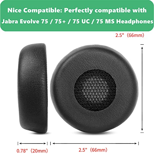HSC040W Ear Pads Replacement for Jabra Evolve 75/75+ /75 UC /75 MS Headset | Ear Cushions with High-Density Protein Leather Mic Foam Kit Earpads(Do Not Fit Jabra Evolve2 75)