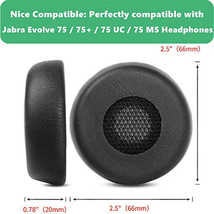 HSC040W Ear Pads Replacement for Jabra Evolve 75/75+ /75 UC /75 MS Headset | Ear Cushions with High-Density Protein Leather Mic Foam Kit Earpads(Do Not Fit Jabra Evolve2 75)