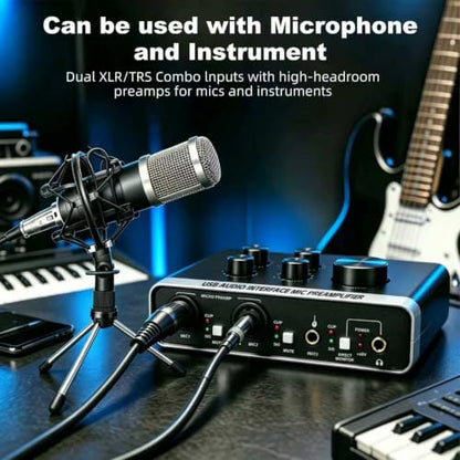 USB Audio Interface, 48V Phantom Power & XLR/TRS Combo Input, Computer Recording with Direct Monitor & Echo Knob, 16bit/48kHz, Plug & Play USB C for PC/Mac/iOS, for Guitar, Vocal, Karaoke – RXSKERTL