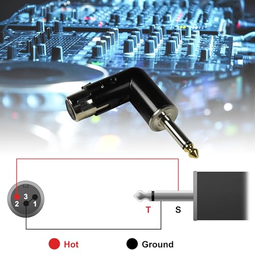 HQRP 2-Pack 3-Pin XLR Female to 1/4" / 6.35 mm Male TS Angle Adapter with 4 Adjustable Angle Positions Right Left and 90 Degree Compatible with Mixers, Microphones, amplifiers, EQ, Rack Gear, etc - style: XLR Female to 1/4" TS