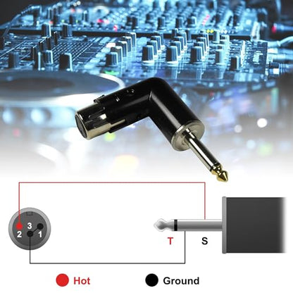 HQRP 2-Pack 3-Pin XLR Female to 1/4" / 6.35 mm Male TS Angle Adapter with 4 Adjustable Angle Positions Right Left and 90 Degree Compatible with Mixers, Microphones, amplifiers, EQ, Rack Gear, etc - style: XLR Female to 1/4" TS