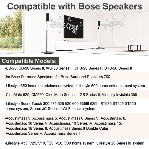 Adjustable Speaker Stand Pair for Bose Built in Cable Management wr Slideconnect Bracket, for UB-20, UFS-20 II, Lifestyle 600, CineMate II, Lifestyle SoundTouch, Acoustimass Series Bose Speaker Stands