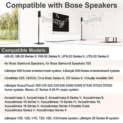 Adjustable Speaker Stand Pair for Bose Built in Cable Management wr Slideconnect Bracket, for UB-20, UFS-20 II, Lifestyle 600, CineMate II, Lifestyle SoundTouch, Acoustimass Series Bose Speaker Stands