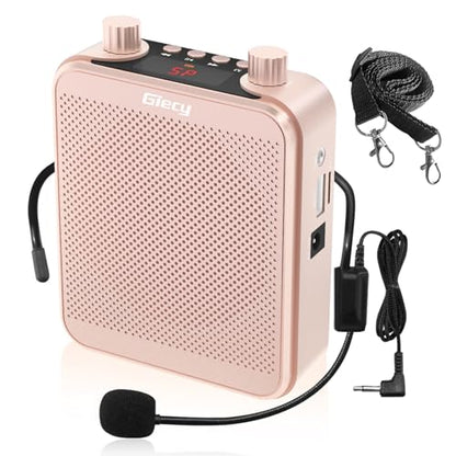 30W Portable Voice Amplifier with Wired Microphone Headset, 2800mAh Rechargeable PA System Speaker Personal Microphone Speech Power Amplifiers Loudspeaker for Teachers/Metting/Tour Guide - color: Pink Rose