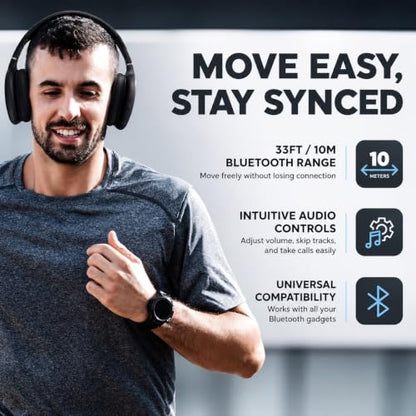 HyperGear Over-Ear Headphones - Wireless Bluetooth Headphones with Noise Isolation, Built-in Mic, Soft Memory Foam Cups for All-Day Comfort, Black - color: Black