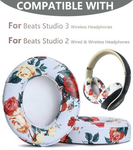Replacement Ear Pads Compatible with Beats Studio 3 Wireless White Flower - color: White Flower