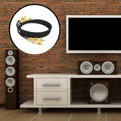 MECCANIXITY 2RCA Male to 2RCA Male Audio Stereo Cable, 3.3 ft RCA Subwoofer Cable with Gold Plated Plugs for Home Theater, HDTV, Amplifiers, Speakers, Black Cable Gold Shell - color: Black/Gold, size: 3.3 ft