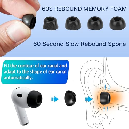 Memory Foam Replacement Earbud Tips for AirPods Pro 3, Premium Low-Rebound Foam Eartips for AirPods Pro 3rd Generation 2025, Anti-Slip, Better Noise Canceling, 3 Pairs (Black, Large) - size: Large
