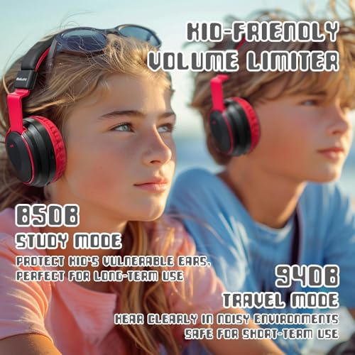 Mokata Kids Headphones Bluetooth 5.3 Wireless Lightweight Fast Charging 68 Hours Play Time Volume Limited 85/94dB Over Ear Foldable with Built-in Mic for Toddler Boy Girl Tablet Pad Black - color: Black