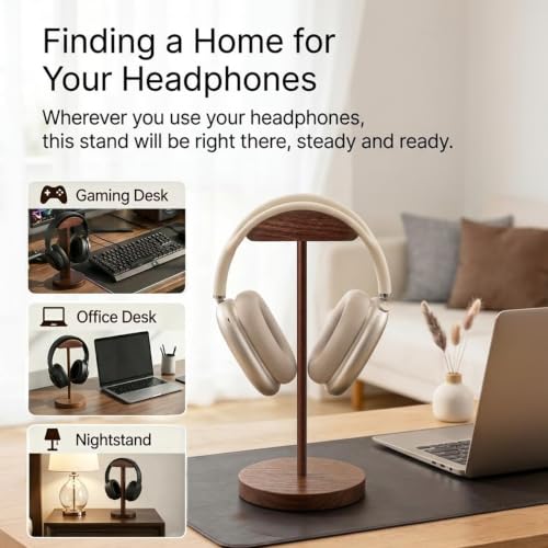 Headphone Stand Nature Wood Headset Hanger Mount Hook Gaming Holder Desktop Earphone Artful Functional Stand for All Headsets with Solid Wooden Base - style: Walnut Wooden