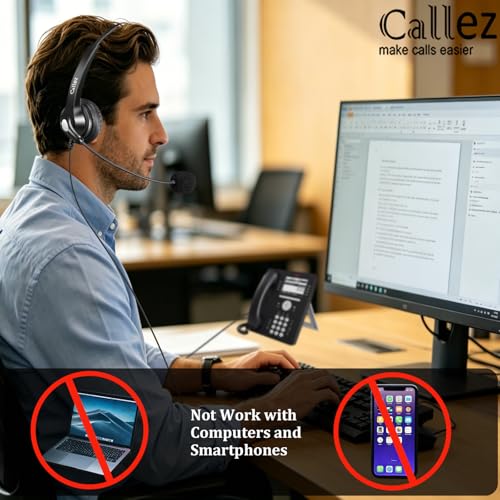 Callez Telephone Headset for Grandstream Avaya Panasonic Snom Ooma Phones | RJ9 Phone Headset with Noise Cancelling Mic, Volume Controls, Work for Grandstream GXP2135 2170 Avaya 1608 1616 Office Phones - color: Silver