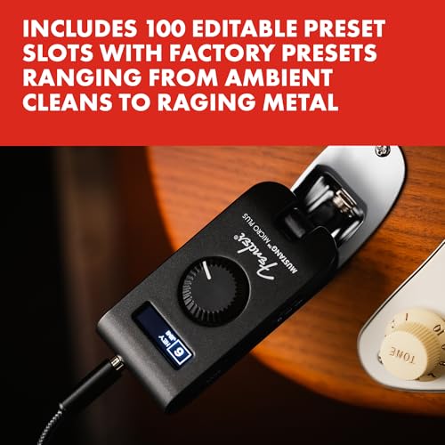 Fender Mustang Micro Plus Headphone Amplifier, Bluetooth Audio Streaming and 50 Amp and Effects Models, with 2-Year Warranty - style: Micro Plus