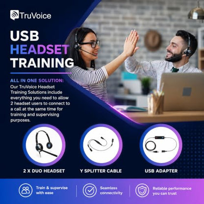 TruVoice Computer Dual Headset Bundle for Office Training | Monitoring | Supervising : Includes 2 x HD550 Headset with NC Microphone, Training Y Splitter + USB Cable Compatible with PC and Softphones