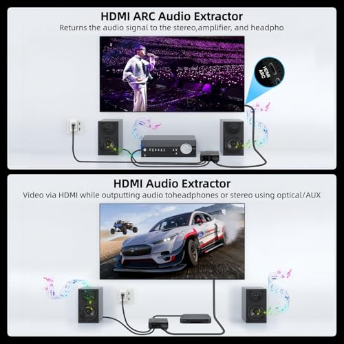HDMI ARC Audio Extractor, 4K@60Hz HDMI ARC Adapter to Optical/SPDIF/3.5mm AUX Audio Adapter Converter Splitter Support LPCM 5.1/DTS/DSD for Laptop/TV Box/DVD/PS5/Soundbar/Speaker/Amplifier