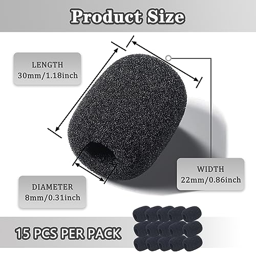 Headset Microphone Covers Foam, Lapel Headset Microphone Windscreen Sponge Foam Microphone Windscreen Mini Foam Cover for Variety of Headset Microphone Noise Reduction - 15 pack - size: 15pcs