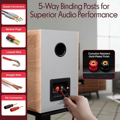 Pyle 6.5" Home Audio Speakers, 2-Way Passive Bookshelf, 240W Max Power, 1" Silk Dome Tweeter, Composite Woofer, Gold Plated 5 Way Binding Post, Rubber Surrounds, Beautiful Wood Grain Finish - Pair - color: Farmhouse Wood, size: 6 inch