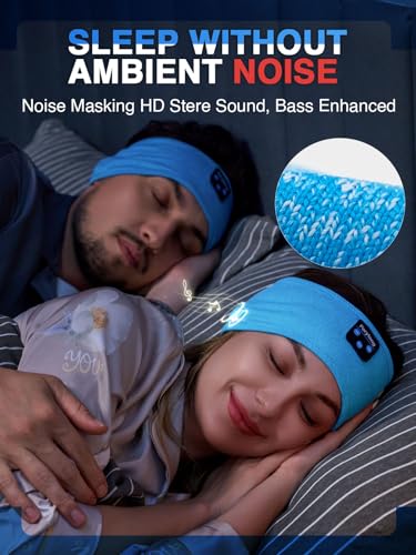 Perytong Sleep Headphones Wireless, Bluetooth Sports Headband Headphones with Ultra-Thin HD Stereo Speakers Perfect for Sleeping,Workout,Jogging,Yoga,Insomnia, Air Travel, Meditation (Azure) - color: Azure