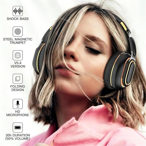 H7 Foldable Over-the-Ear Wireless Bluetooth Headphones, Black | 30H Playingtime,HiFi surround sound and 1.5m Audio Cable,Soft Lightweight Headset With Mic,for Android and iOS,Gift,Study - color: Black