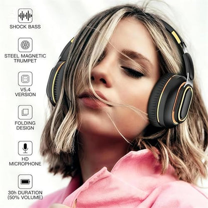 H7 Foldable Over-the-Ear Wireless Bluetooth Headphones, Black | 30H Playingtime,HiFi surround sound and 1.5m Audio Cable,Soft Lightweight Headset With Mic,for Android and iOS,Gift,Study - color: Black