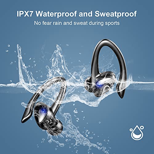 Wireless Earbud Sport in-Ear Bluetooth Headphones with Earhooks Detachable,Bluetooth 5.1 Ear Buds CVC8.0 Noise Cancelling Mic,Over Ear Wireless Earphones 36H Playtime,IP7 Waterproof Bluetooth Headset