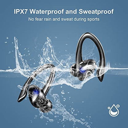 Wireless Earbud Sport in-Ear Bluetooth Headphones with Earhooks Detachable,Bluetooth 5.1 Ear Buds CVC8.0 Noise Cancelling Mic,Over Ear Wireless Earphones 36H Playtime,IP7 Waterproof Bluetooth Headset