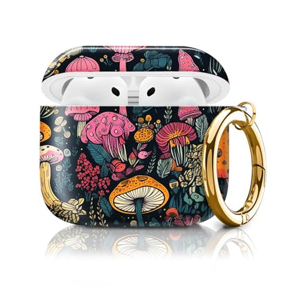 Cute Case Cover Compatible with AirPods 4th Generation 2024, Shockproof for Women & Girls with Cute Golden Round Buckle – Protective, Anti-Drop Design(Cute Boho Mushroom) - color: Cute BOHO Mushroom