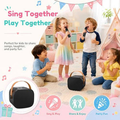 Karaoke Machine for Kids Boys, 2 Mics with Voice Changer, Black | Rechargeable,Portable,Bluetooth,TF Card,Headphone Jack,Sing Toy,Gift for Boys