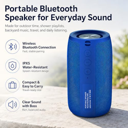 Musibaby M68 Portable Wireless Speaker, 24H Playtime, Blue | Portable, small and compact with USB playback, AUX input, FM radio, TF card playback, up to 24H and dual pairing. - color: Blue