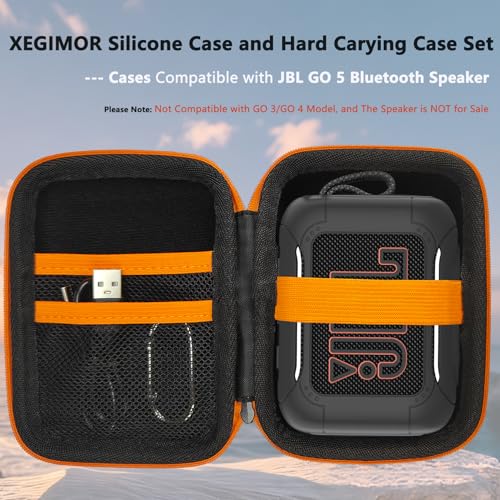 Silicone Cover and Hard Carrying Case for JBL Go 5 Bluetooth Speaker | Protective Cases for Go 5 Speaker Accessories, Scratch-Resistant and Drop-Proof Cover (Black) - color: Black